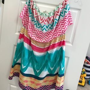 Aztec Strapless Flounce Dress Beach Coverup